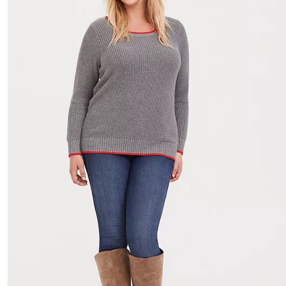 Torrid Gray Red Orange Trim Sweater Size 4X NEW